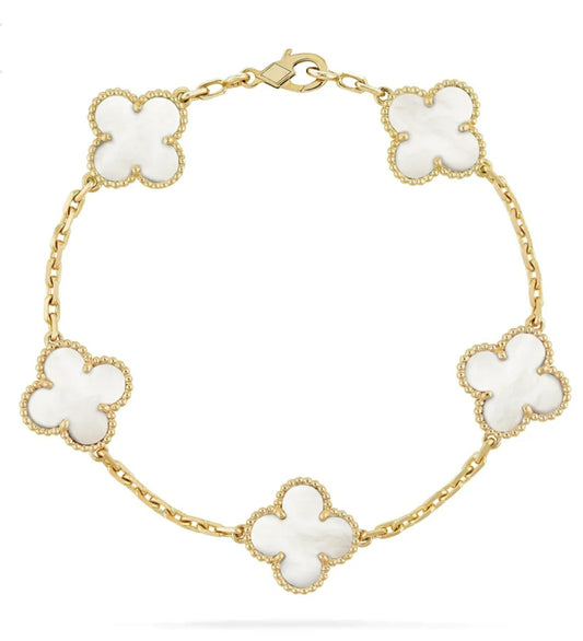 Clover Bracelet(Pearl White with Gold Trim)